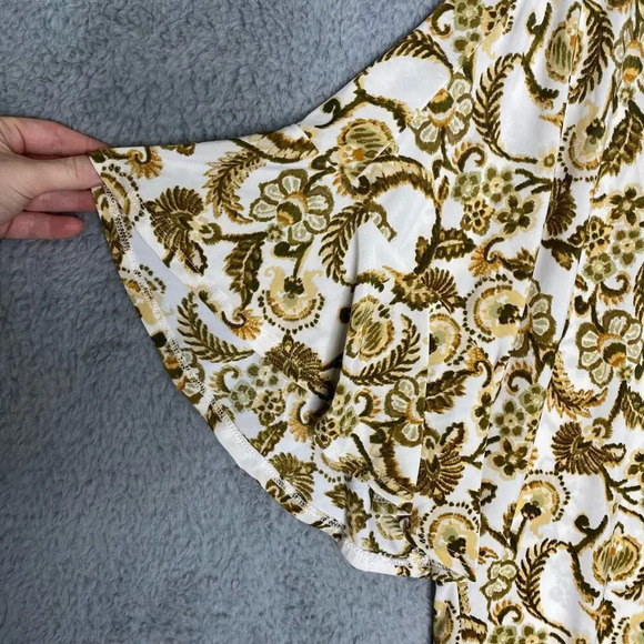 Cocomo womens bell sleeve geometric floral blouse tie front green stretch 3X - Picture 4 of 8